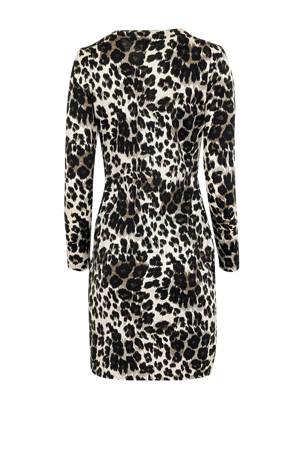 Current Boutique-Diane von Furstenberg - Ivory, Brown, & Black Leopard Print Dress Sz 4