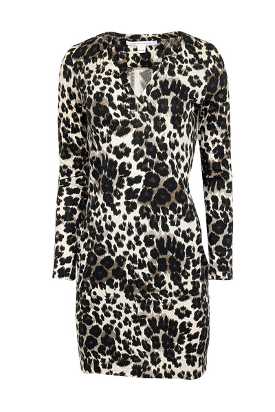 Current Boutique-Diane von Furstenberg - Ivory, Brown, & Black Leopard Print Dress Sz 4