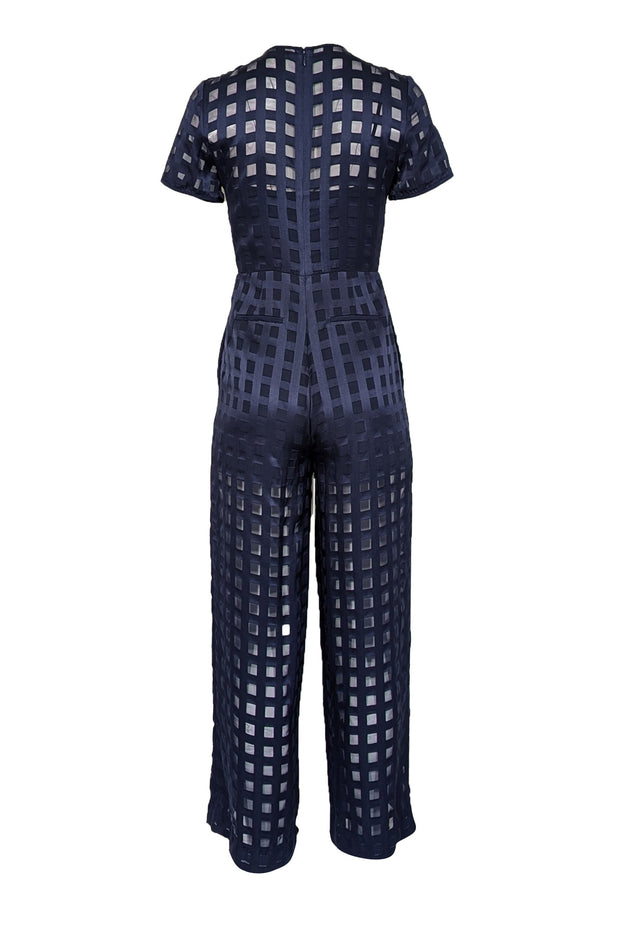 Current Boutique-Diane von Furstenberg - Navy Checkered Print Short Sleeve Jumpsuit Sz 0