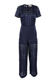 Current Boutique-Diane von Furstenberg - Navy Checkered Print Short Sleeve Jumpsuit Sz 0