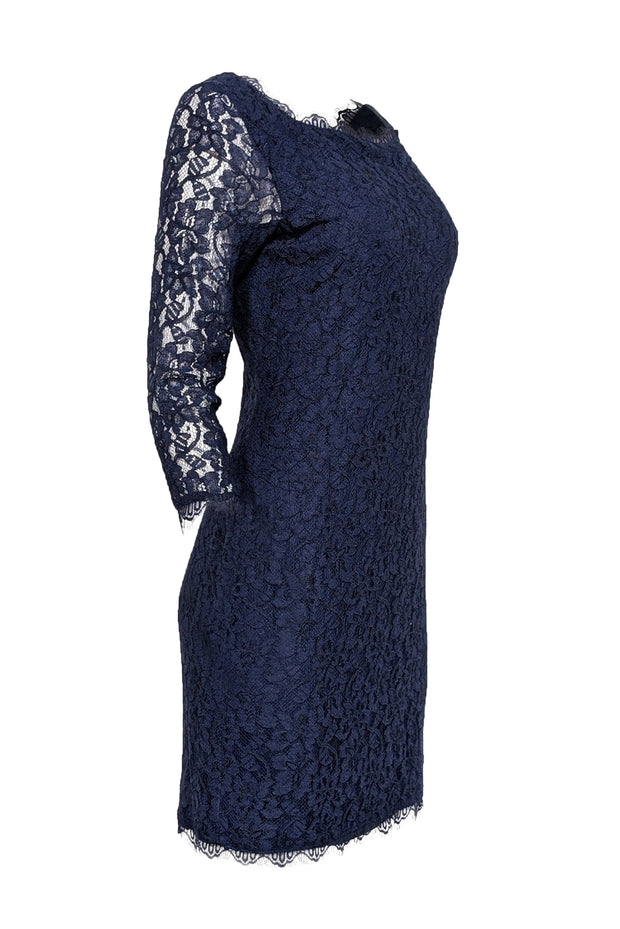 Current Boutique-Diane von Furstenberg - Navy Lace Overlay Cocktail "Zarita" Dress Sz 8