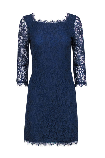 Current Boutique-Diane von Furstenberg - Navy Lace Overlay Cocktail "Zarita" Dress Sz 8