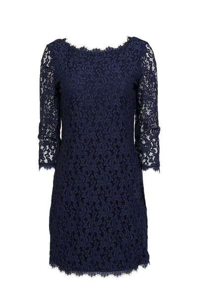 Current Boutique-Diane von Furstenberg - Navy Lace Overlay Cocktail "Zarita" Dress Sz 8