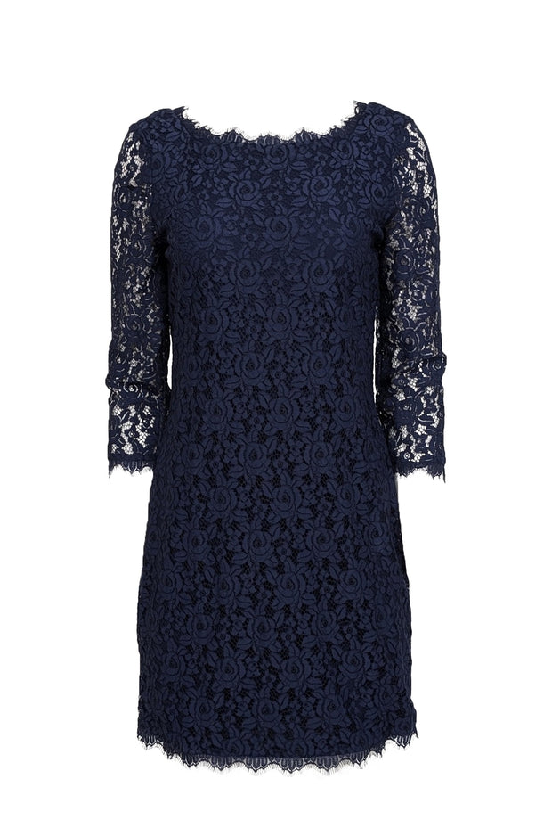 Current Boutique-Diane von Furstenberg - Navy Lace Overlay Cocktail "Zarita" Dress Sz 8