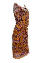 Current Boutique-Diane von Furstenberg - Orange & Purple Multi Animal Print Sleeveless Midi Dress Sz 2