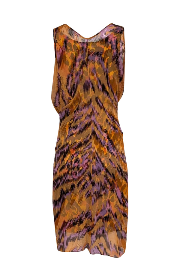 Current Boutique-Diane von Furstenberg - Orange & Purple Multi Animal Print Sleeveless Midi Dress Sz 2