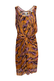 Current Boutique-Diane von Furstenberg - Orange & Purple Multi Animal Print Sleeveless Midi Dress Sz 2