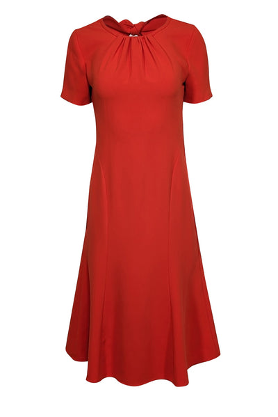 Current Boutique-Diane von Furstenberg - Orange Short Sleeve w/ Pleated Neckline Maxi Dress Sz 4