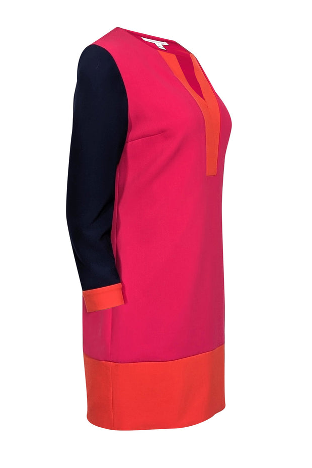 Current Boutique-Diane von Furstenberg - Pink, Orange, & Navy Crepe Colorblock Dress Sz 6