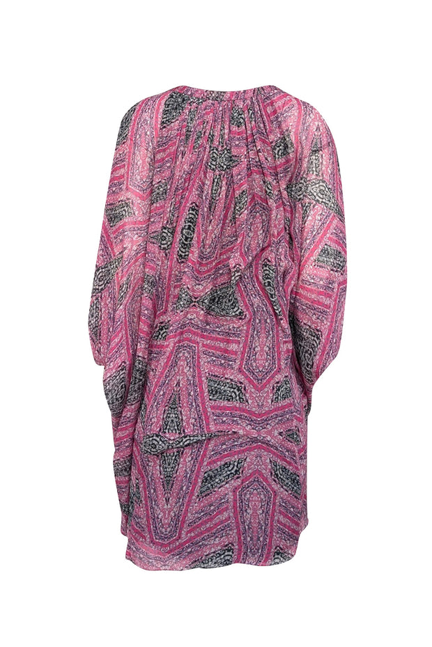 Current Boutique-Diane von Furstenberg - Pink Printed Silk Dress w/ Batwing Sleeves Sz 8