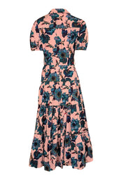 Current Boutique-Diane von Furstenberg - Pink w/ Teal & Blue Floral Print Cotton Midi Dress Sz M