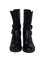 Current Boutique-Donald J Pliner - Black Croc Embossed Leather Boots Sz 9.5