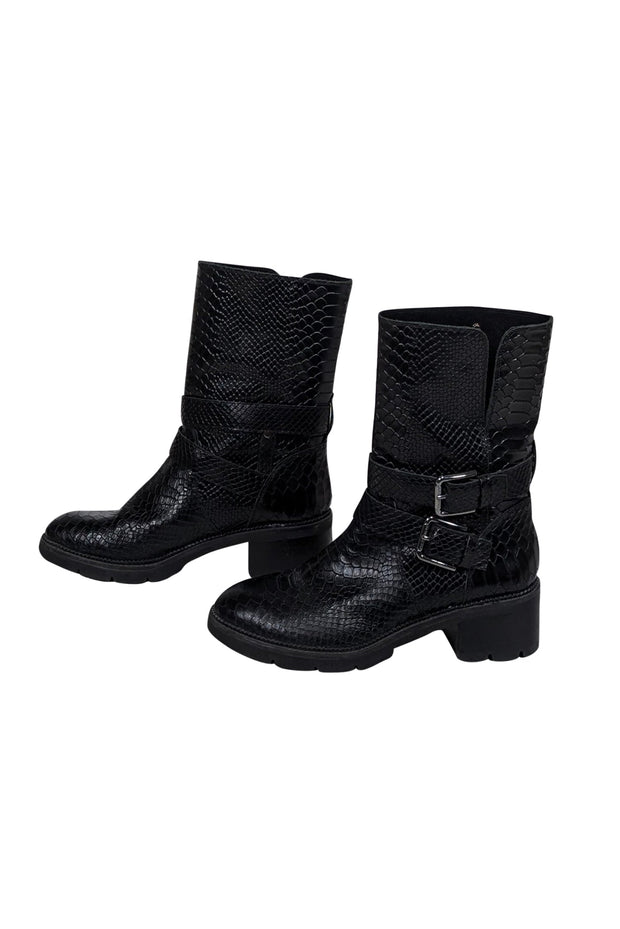 Current Boutique-Donald J Pliner - Black Croc Embossed Leather Boots Sz 9.5