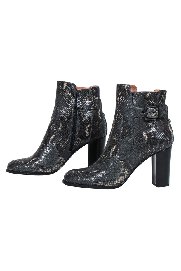 Current Boutique-Donald J Pliner - Grey & Black Python Embossed Leather Heeled Booties Sz 8.5