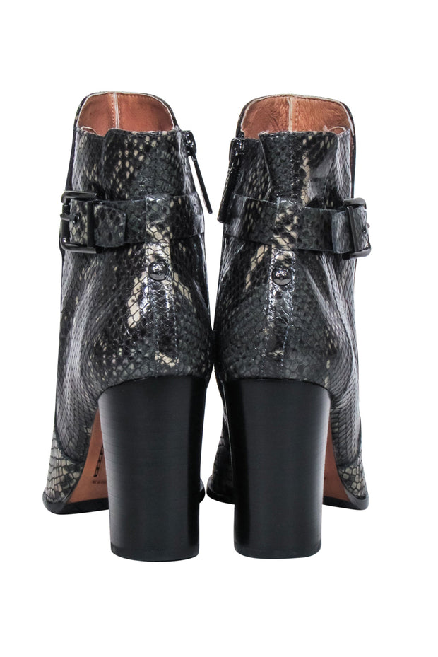 Current Boutique-Donald J Pliner - Grey & Black Python Embossed Leather Heeled Booties Sz 8.5