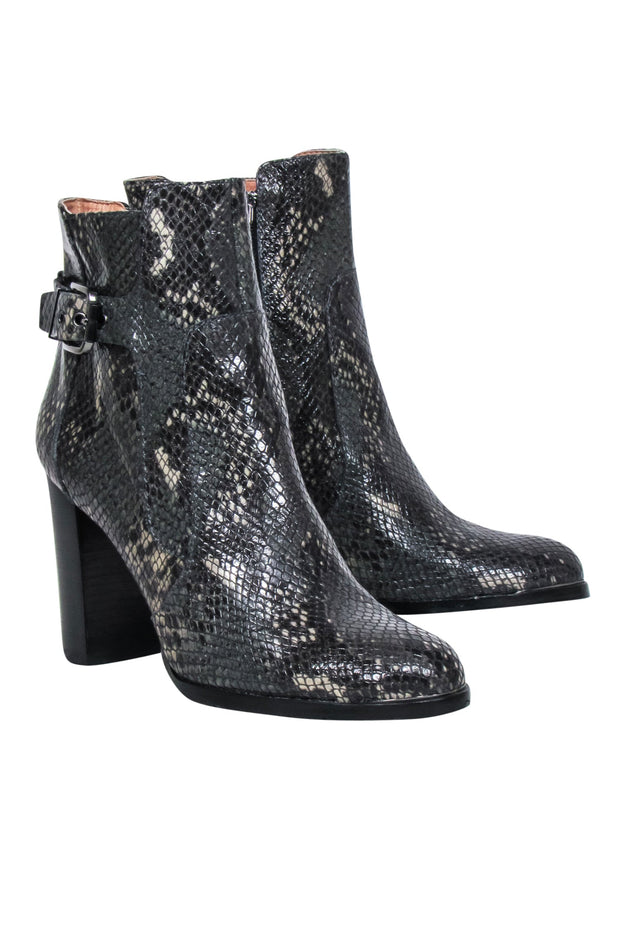 Current Boutique-Donald J Pliner - Grey & Black Python Embossed Leather Heeled Booties Sz 8.5