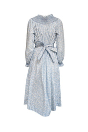 Current Boutique-Dondolo - White & Blue Floral Print Cotton Midi Dress w/ Smocked High Neck Sz S