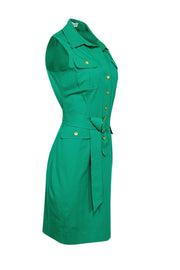 Current Boutique-Donna Karan - Green Collared Button Down Sleeveless Midi Dress Sz 8