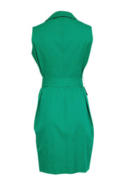 Current Boutique-Donna Karan - Green Collared Button Down Sleeveless Midi Dress Sz 8