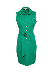 Current Boutique-Donna Karan - Green Collared Button Down Sleeveless Midi Dress Sz 8