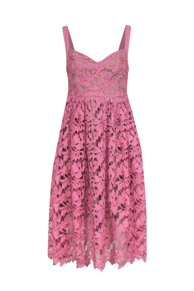 Current Boutique-Donna Morgan - Pink Embroidered Lace Sleeveless Midi Dress Sz 6