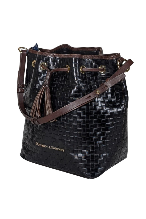 Current Boutique-Dooney & Bourke - Black Woven Leather Bucket Bag w/ Brown Trim