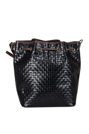 Current Boutique-Dooney & Bourke - Black Woven Leather Bucket Bag w/ Brown Trim