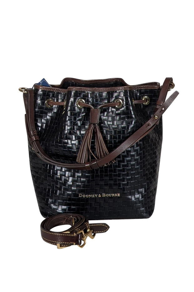 Current Boutique-Dooney & Bourke - Black Woven Leather Bucket Bag w/ Brown Trim