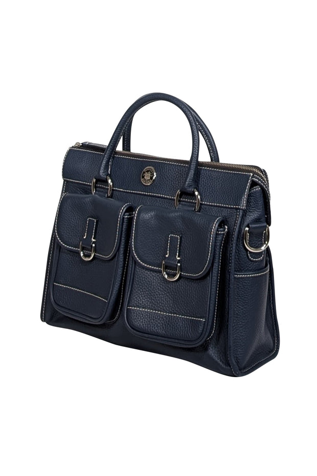 Current Boutique-Dooney & Bourke - Navy Blue Pebbled Leather Double Pocket Front Shoulder Bag