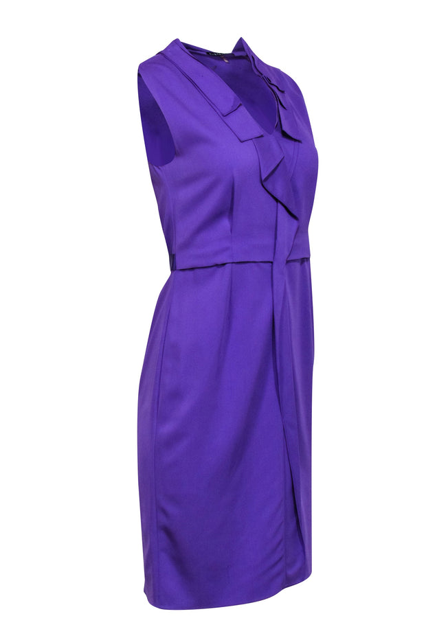 Current Boutique-EIie Tahari - Purple Sleeveless Silk Blend Ruffle Front Dress Sz 4