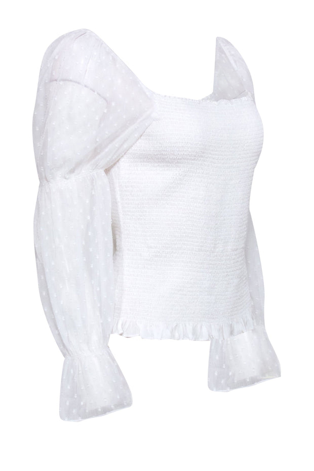 Current Boutique-Ecru - White Textured Smocked Long Sleeve Top Sz M