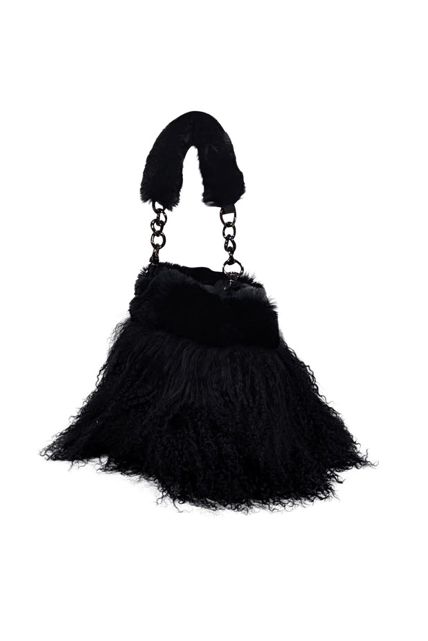 Current Boutique-Ectcetra - Black Lamb Fur Mini Bucket Bag