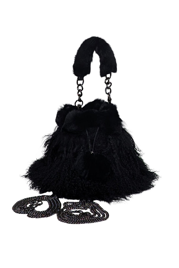 Current Boutique-Ectcetra - Black Lamb Fur Mini Bucket Bag