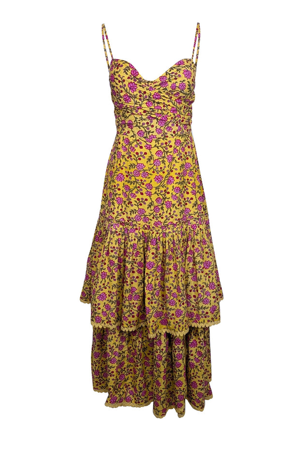 Current Boutique-Eddy - Yellow & Pink Floral Sleeveless Maxi Dress Sz 4