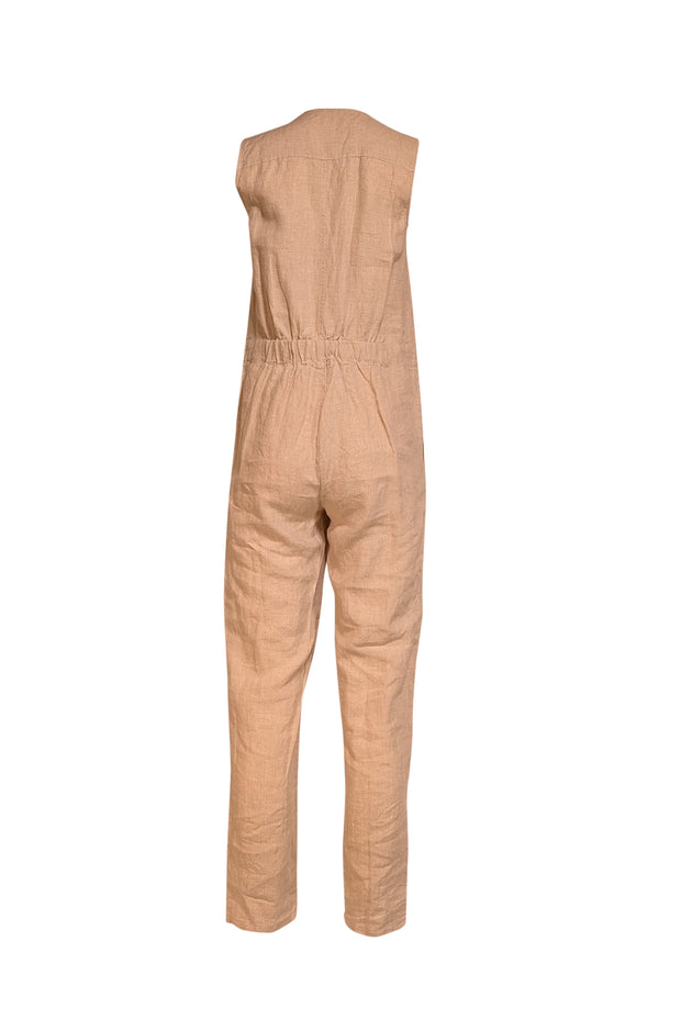 Current Boutique-Eileen Fisher - Beige Linen Sleeveless Jumpsuit Sz XXS