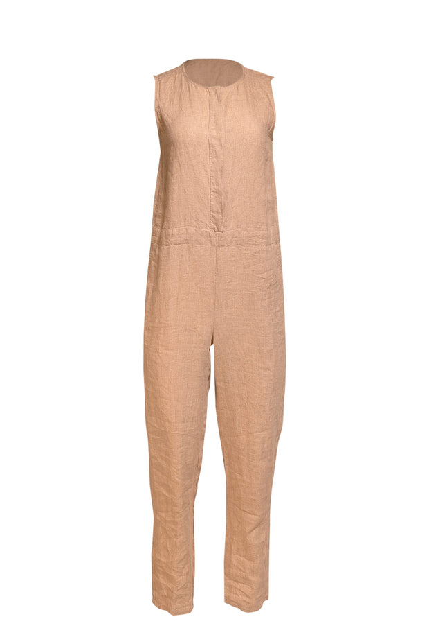 Current Boutique-Eileen Fisher - Beige Linen Sleeveless Jumpsuit Sz XXS