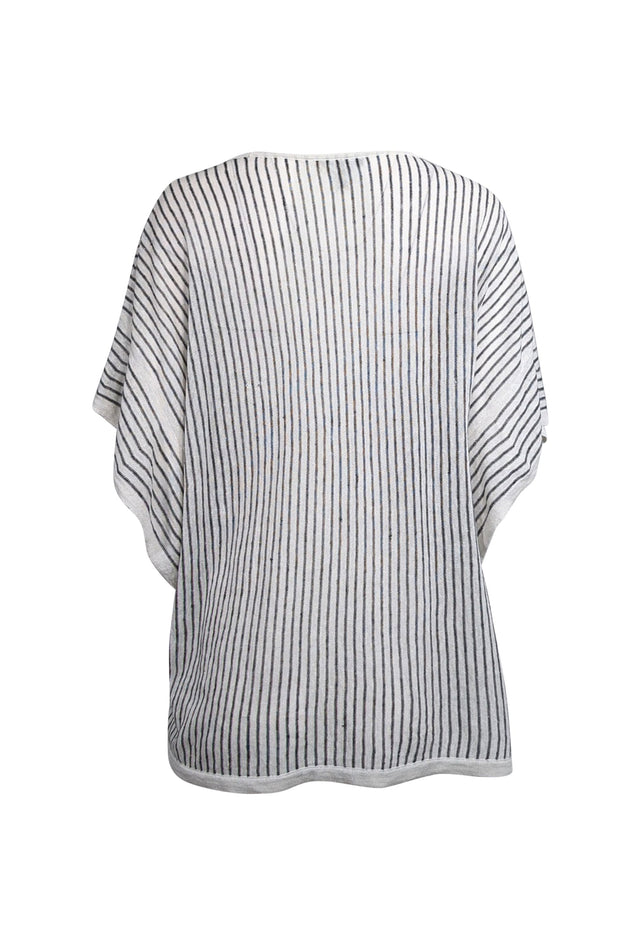 Current Boutique-Eileen Fisher - Ivory & Black Striped Knit Short Sleeve Top Sz XL