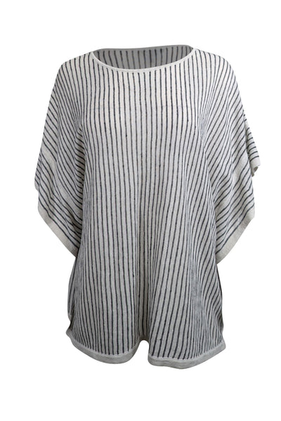 Current Boutique-Eileen Fisher - Ivory & Black Striped Knit Short Sleeve Top Sz XL