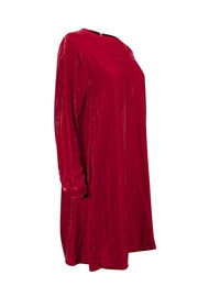 Current Boutique-Eileen Fisher - Red Velvet Crushed Velvet Long Sleeve Dress Sz XS