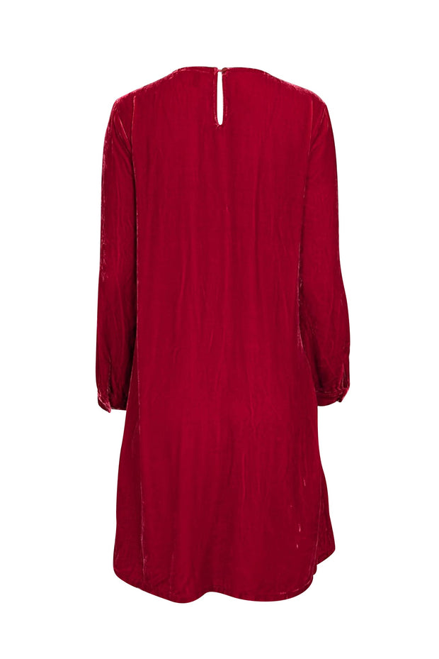 Current Boutique-Eileen Fisher - Red Velvet Crushed Velvet Long Sleeve Dress Sz XS