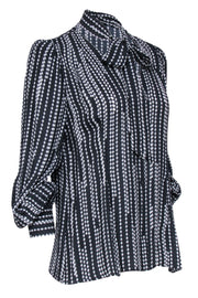 Current Boutique-Elie Tahari - Black & White Print Blouse w/ Neck Tie Detail Sz M