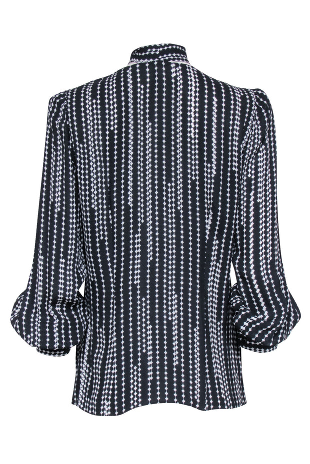 Current Boutique-Elie Tahari - Black & White Print Blouse w/ Neck Tie Detail Sz M