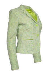 Current Boutique-Elie Tahari - Green Tweed w/ Mesh Pocket Trim Short Blazer Sz 6