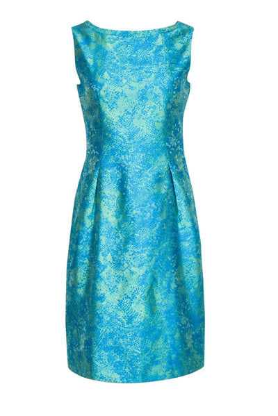 Current Boutique-Elie Tahari - Iridescent Teal and Green Sleeveless Sheath Dress w/ Snake Print Sz 6