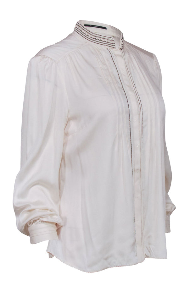 Current Boutique-Elie Tahari - Ivory Silk Blend Button Front Long Sleeve Blouse Sz M