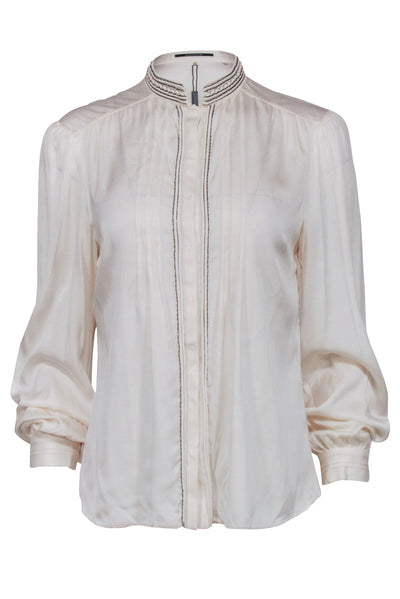 Current Boutique-Elie Tahari - Ivory Silk Blend Button Front Long Sleeve Blouse Sz M