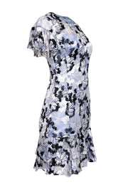 Current Boutique-Elie Tahari - Light Blue & Black Velvet Burn Out Print Dress Sz 2