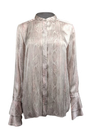 Current Boutique-Elie Tahari - Light Grey & Pale Pink Snakeskin Print Silk Blouse Sz M