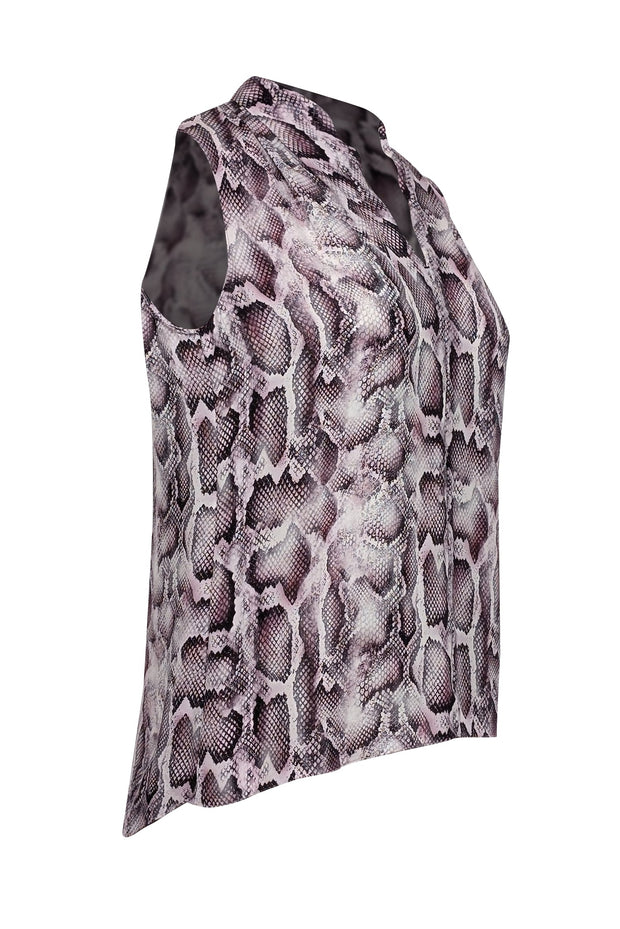 Current Boutique-Elie Tahari - Light Pink & Black Snakeskin Print Sleeveless Silk Top Sz S