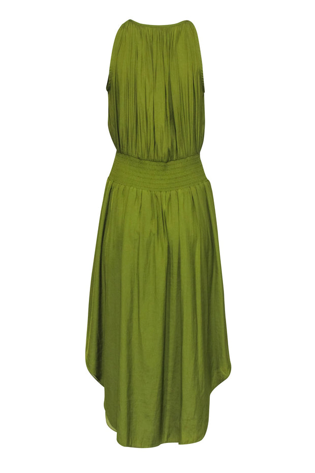 Current Boutique-Elie Tahari - Pea Green Sleeveless Satin Midi Dress Sz S